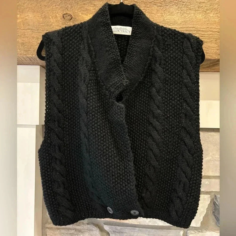 Wool Sweater Vest Womens S Cable Knit Chunky  Eclectic Grandpa Cottagecore